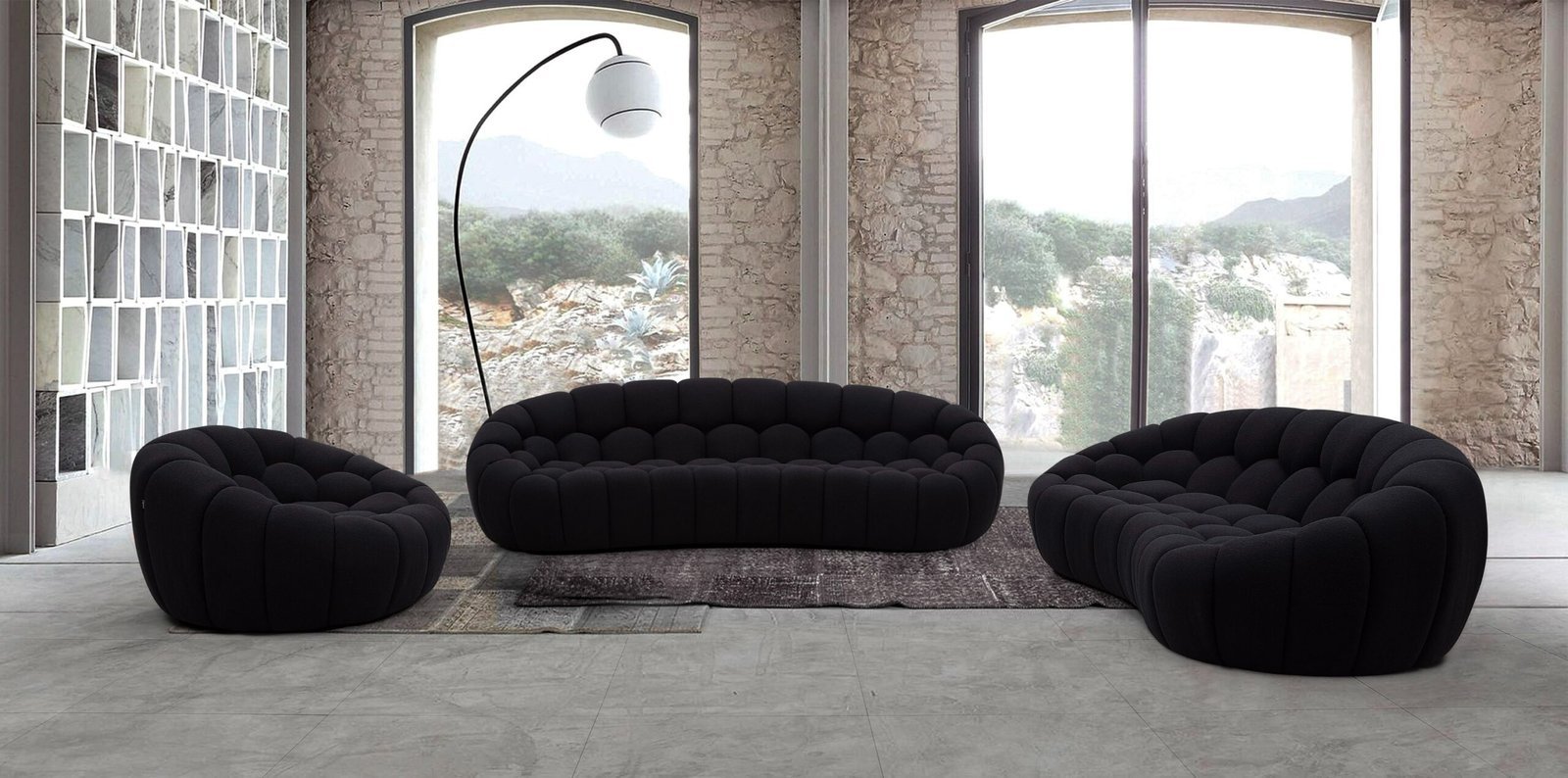 Divani Casa Yolonda - Silla moderna curvada de tela negra - Image 4
