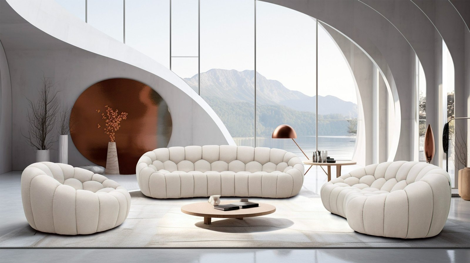 Divani Casa Yolonda - Silla moderna curvada de tela beige - Image 4