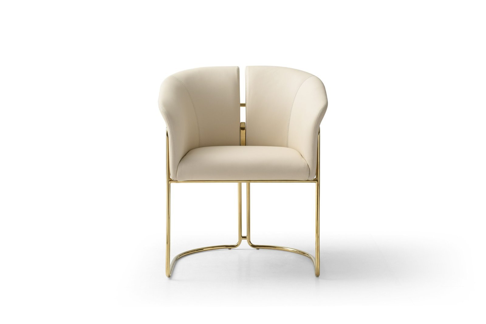 Modrest Renfew - Silla de comedor moderna de cuero vegano beige + champán dorado