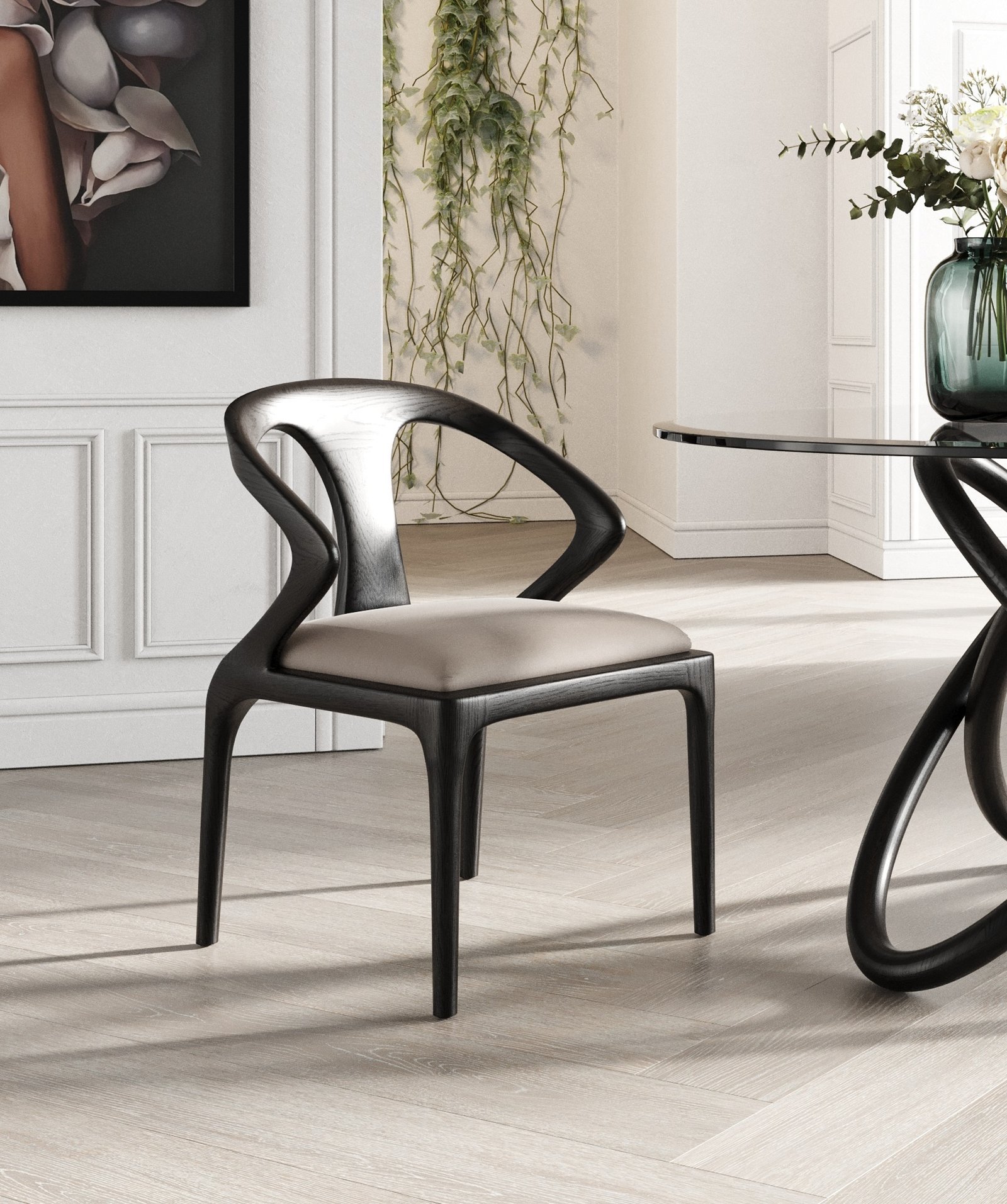Modrest Campbell - Silla de comedor moderna de mediados de siglo de fresno gris y negro - Image 5