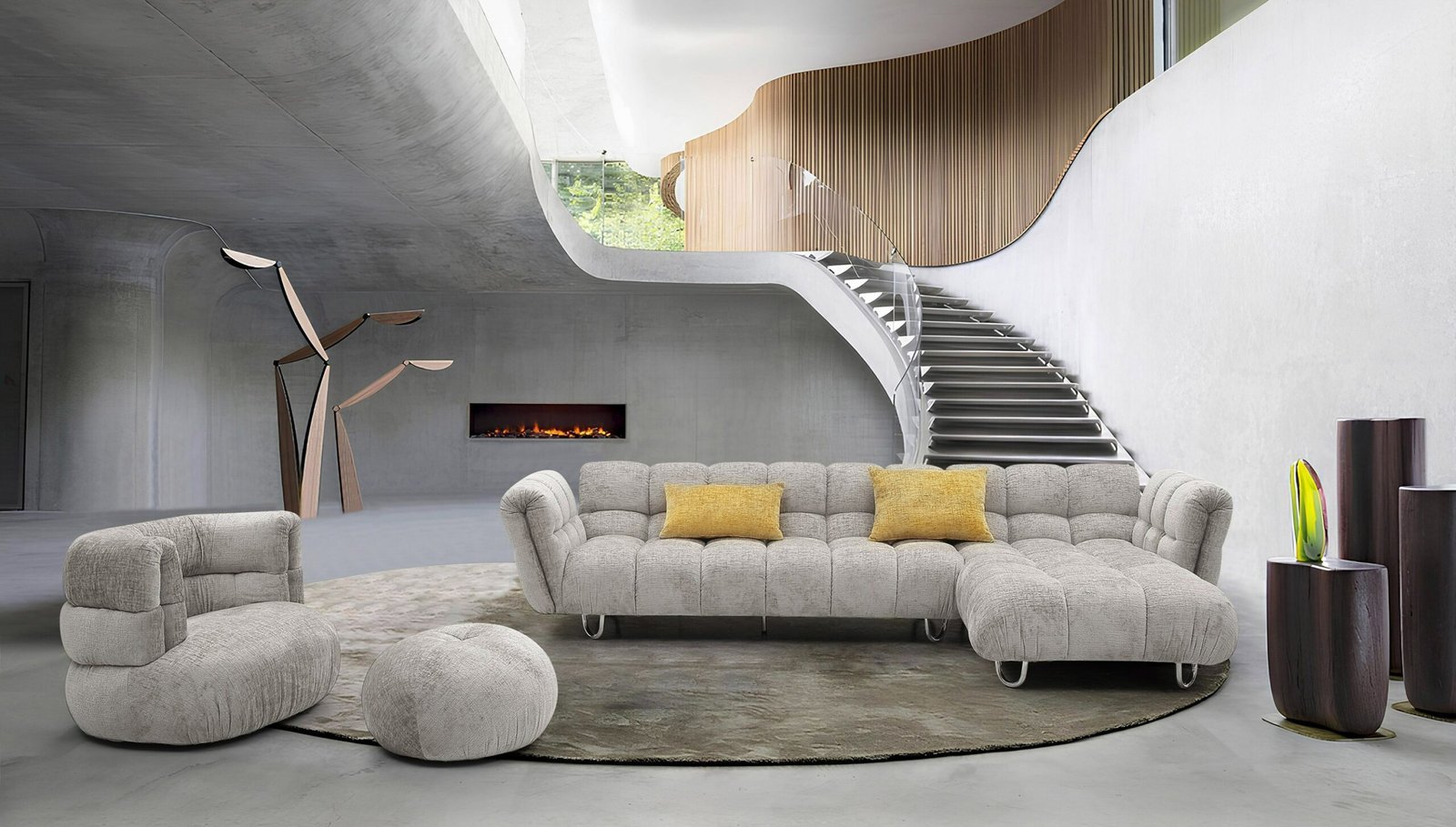 Divani Casa Shay - Silla decorativa moderna de tela gris + otomana - Image 4