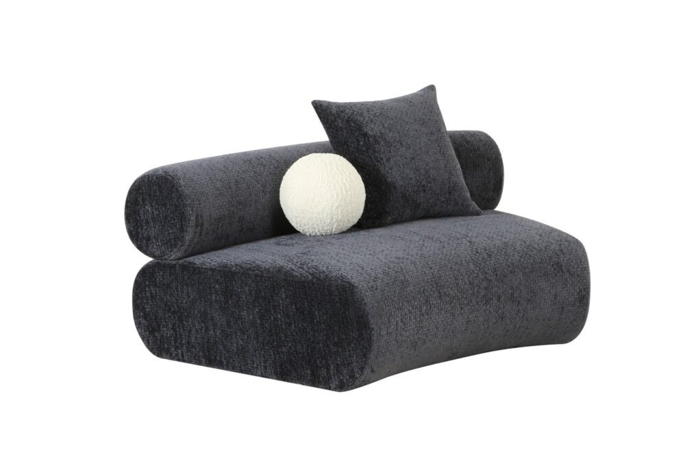 Divani Casa Simpson - Asiento modular curvo sin brazos de tela gris oscuro contemporáneo con cojines