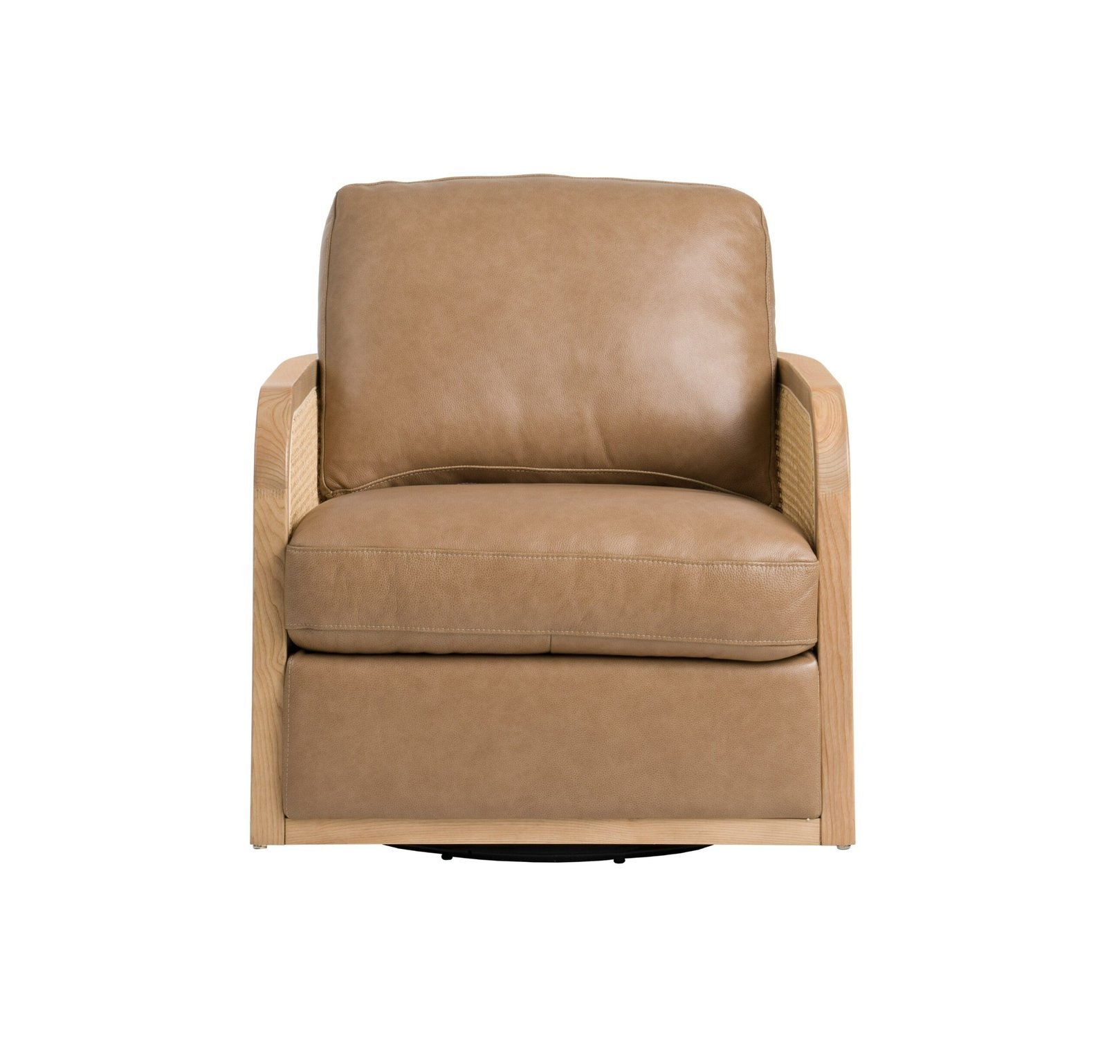 Divani Casa Danson - Silla moderna de cuero color canela + acento giratorio de mimbre - Image 2