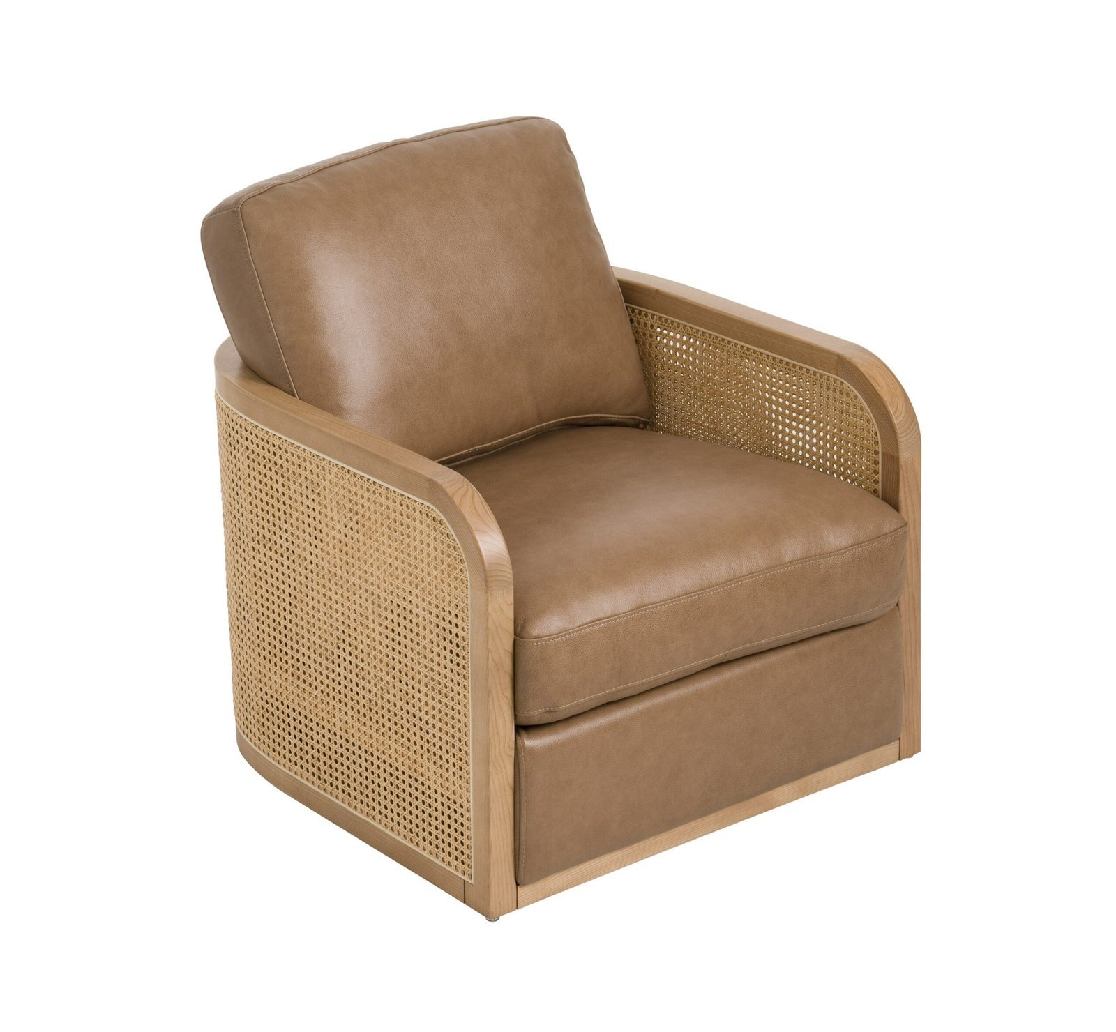 Divani Casa Danson - Silla moderna de cuero color canela + acento giratorio de mimbre - Image 3
