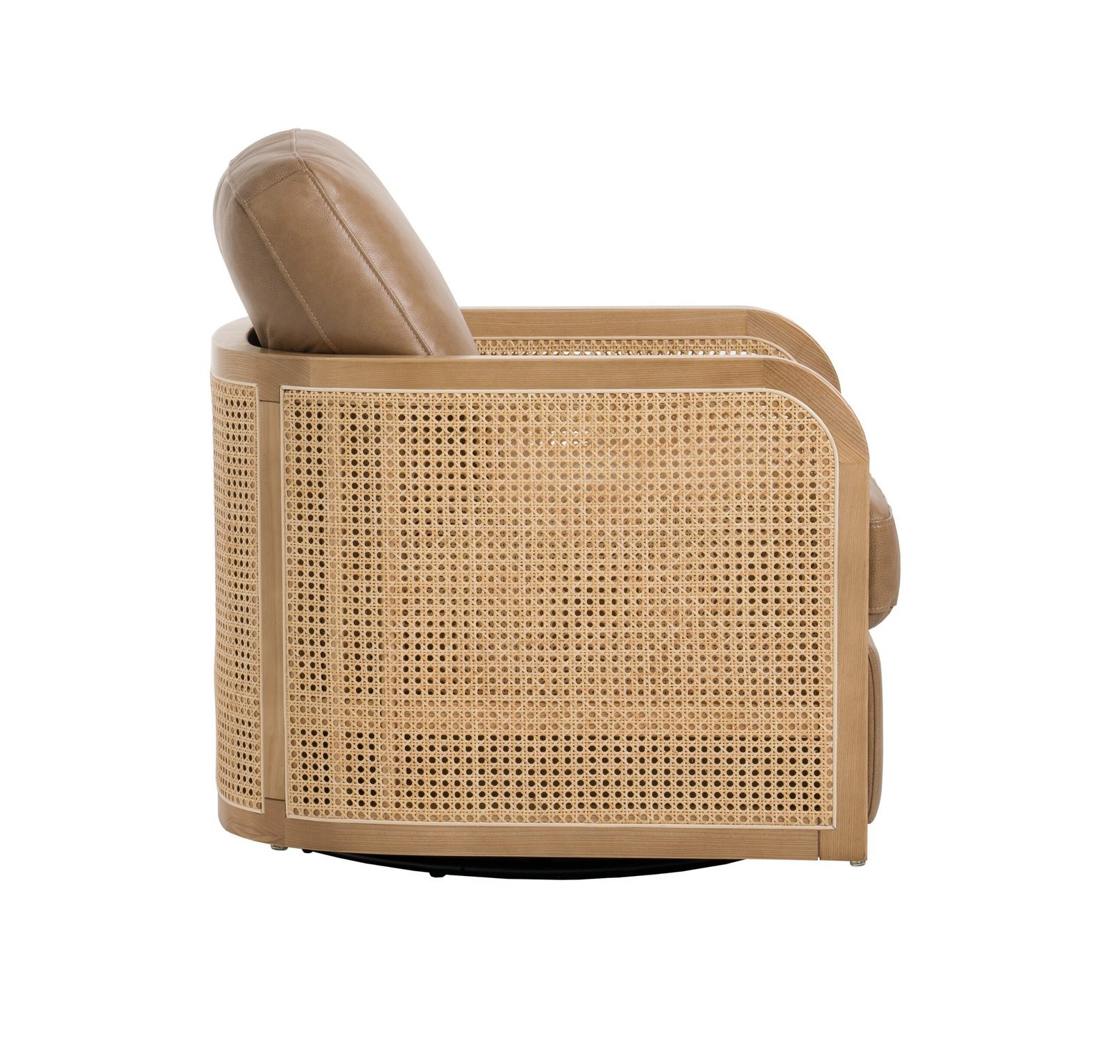 Divani Casa Danson - Silla moderna de cuero color canela + acento giratorio de mimbre - Image 4