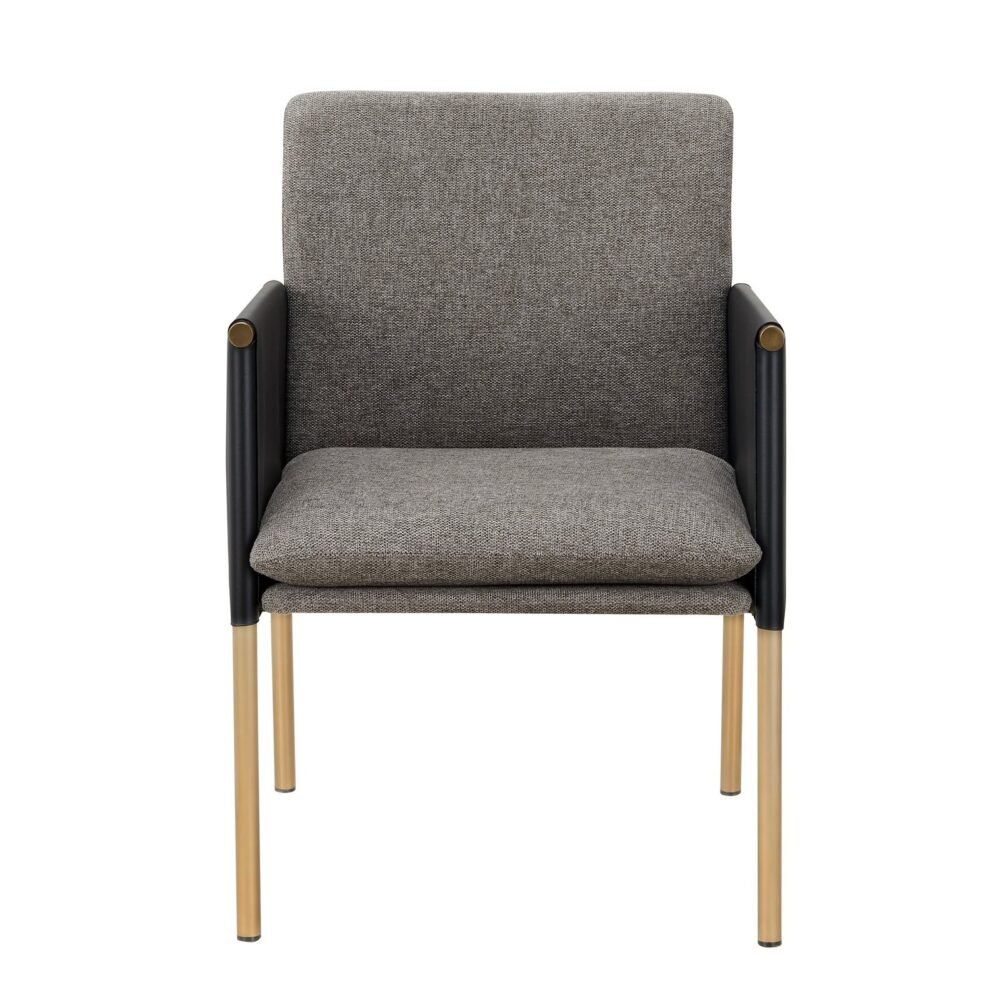 Modrest Engel - Silla de comedor moderna de cuero vegano gris oscuro + tela gris + silla de comedor de latón antiguo