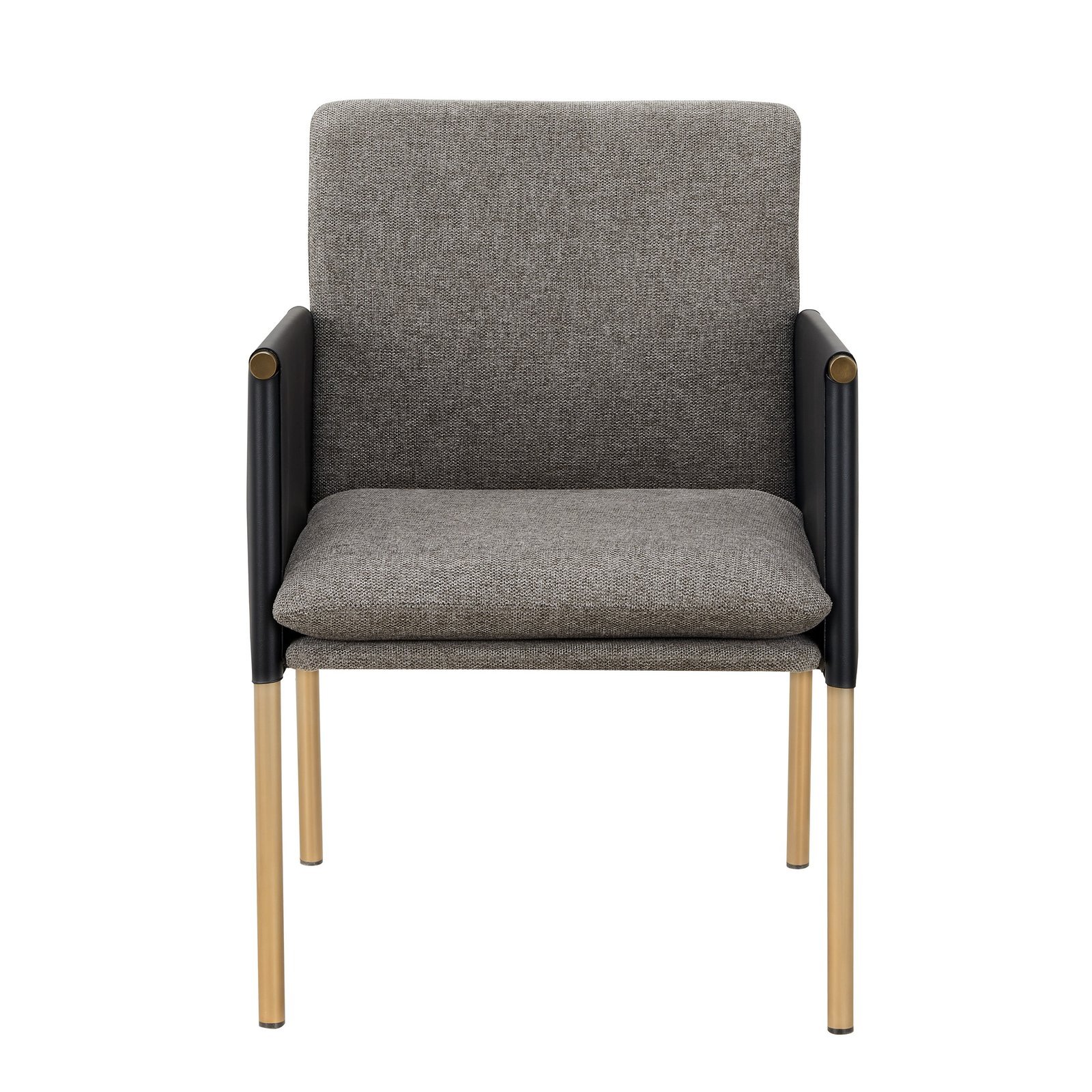Modrest Engel - Silla de comedor moderna de cuero vegano gris oscuro + tela gris + silla de comedor de latón antiguo