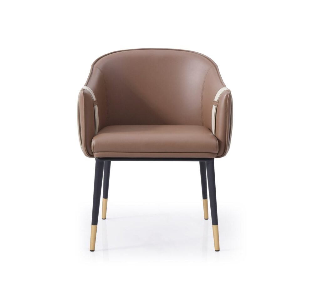 Modrest Calderon - Silla de comedor moderna de cuero vegano marrón y beige