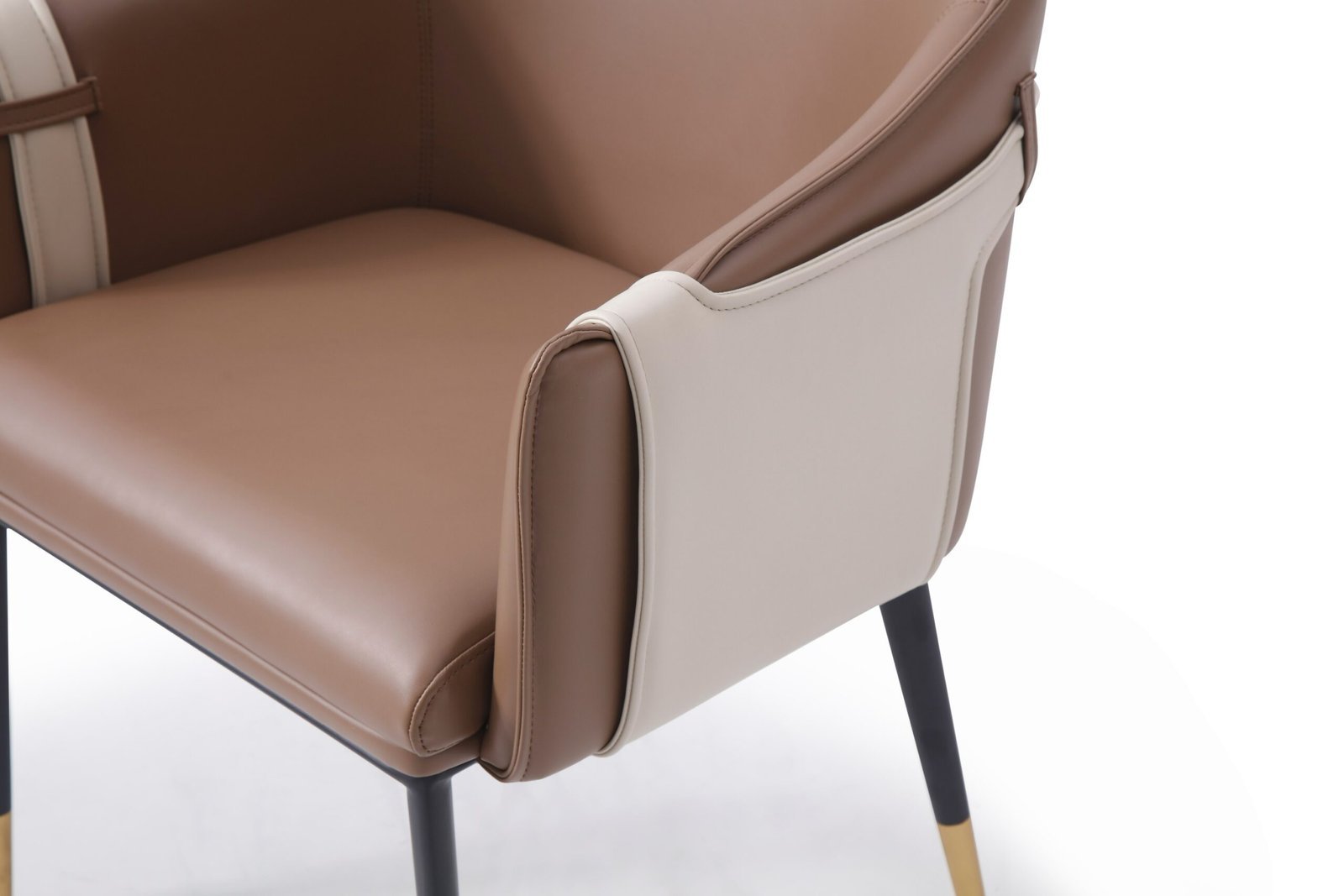 Modrest Calderon - Silla de comedor moderna de cuero vegano marrón y beige - Image 3