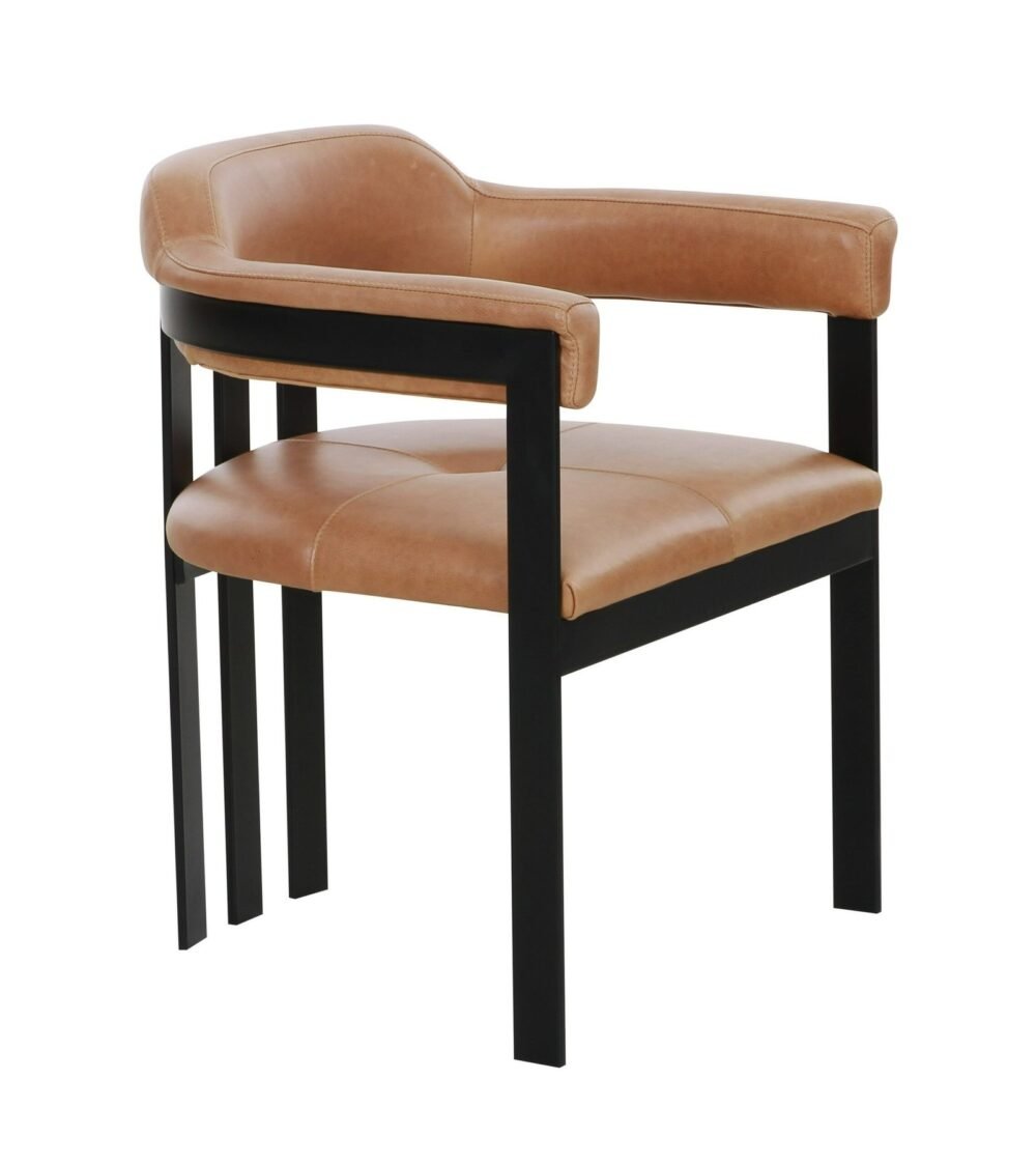 Modrest Hazen - Silla de comedor moderna de cuero camel + hierro negro