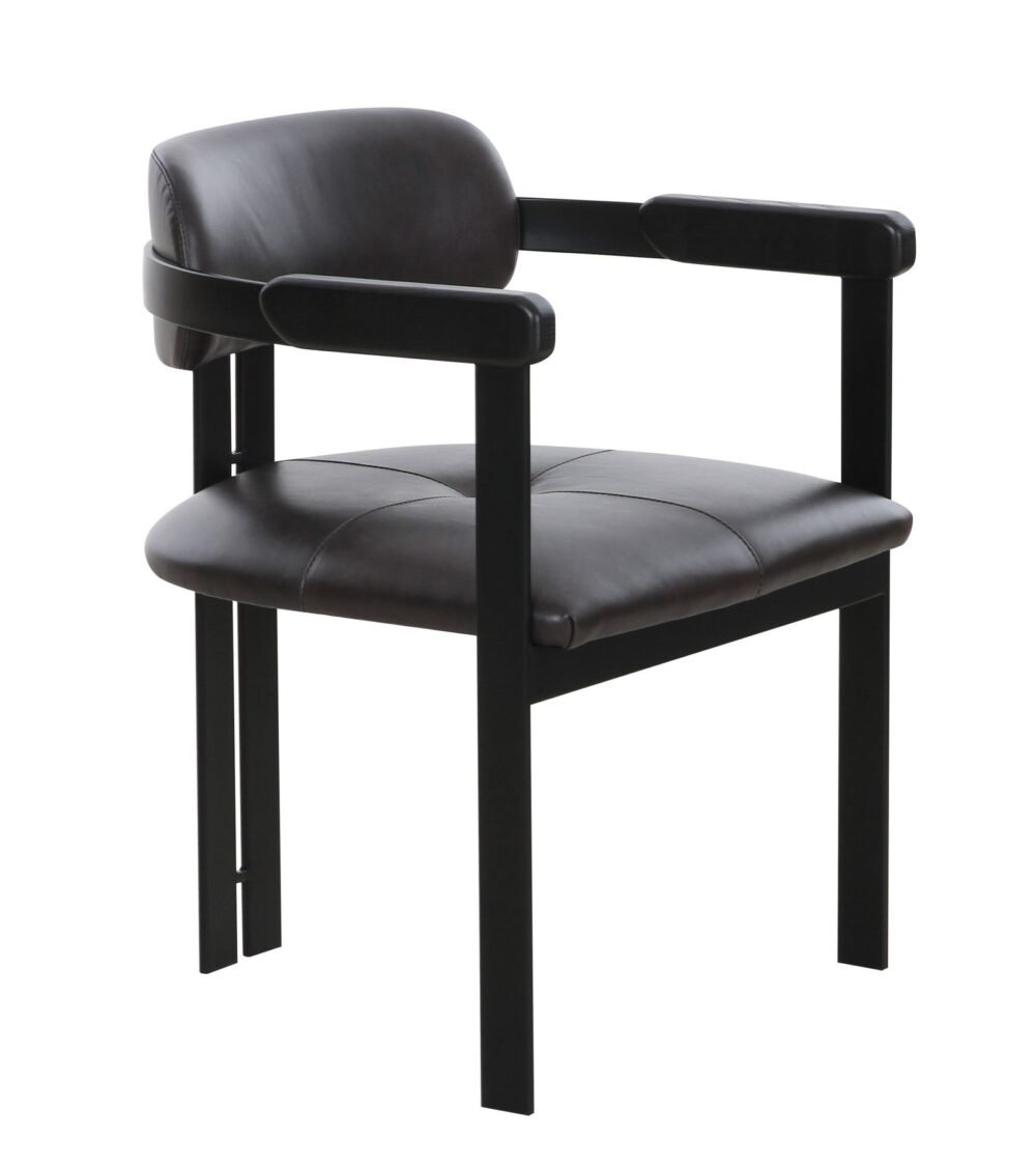 Modrst Aneta - Silla de comedor moderna de cuero marrón oscuro + negra