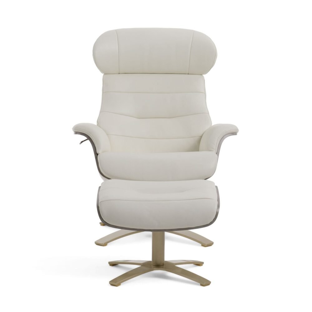 Divani Casa Abrons - Sillón y otomana de cuero gris claro moderno de mediados de siglo