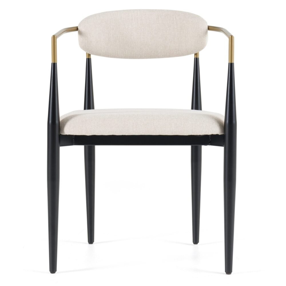 Modrest Buchtel - Moderno de mediados de siglo gris claro + brazo dorado + silla de comedor negra