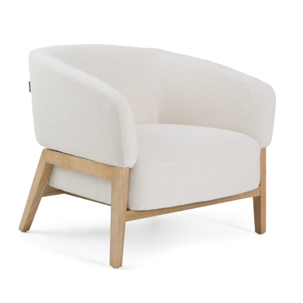 Divani Casa Giselle - Silla decorativa moderna de tela color blanquecino de mediados de siglo
