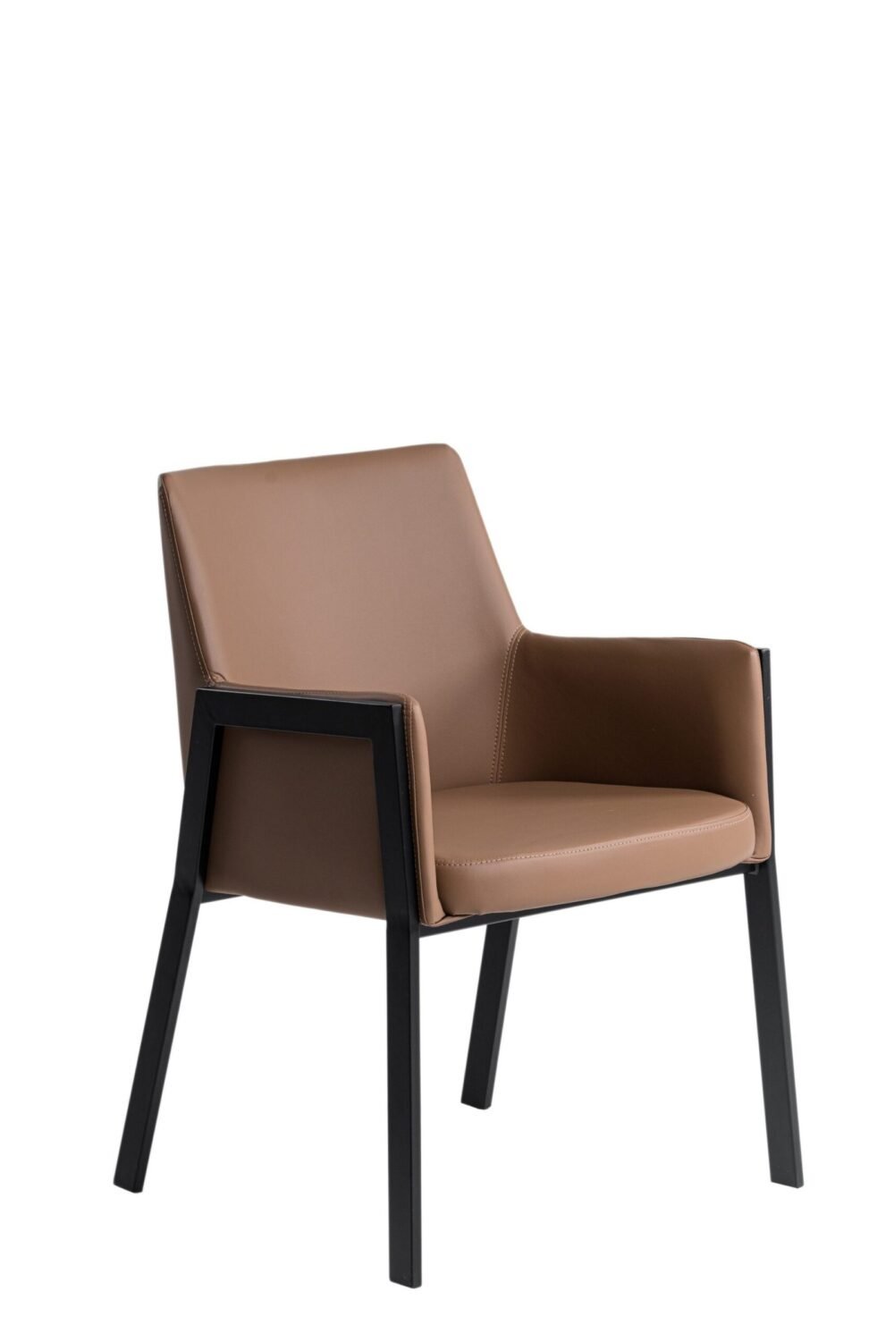 Modrest Leshay - Silla de comedor moderna de cuero vegano color camel oscuro + metal negro