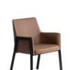 Modrest Leshay - Silla de comedor moderna de cuero vegano color camel oscuro + metal negro