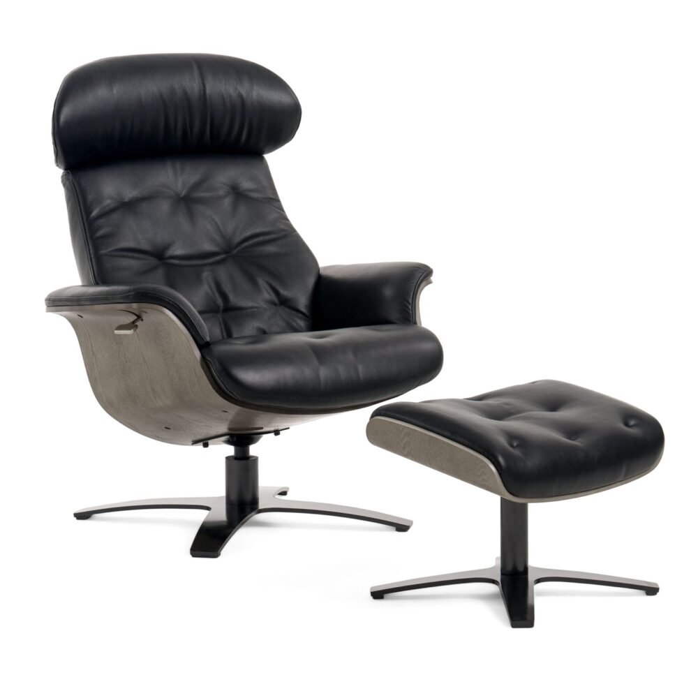 Modrest - Conjunto moderno de sillón y otomana Nowak en negro