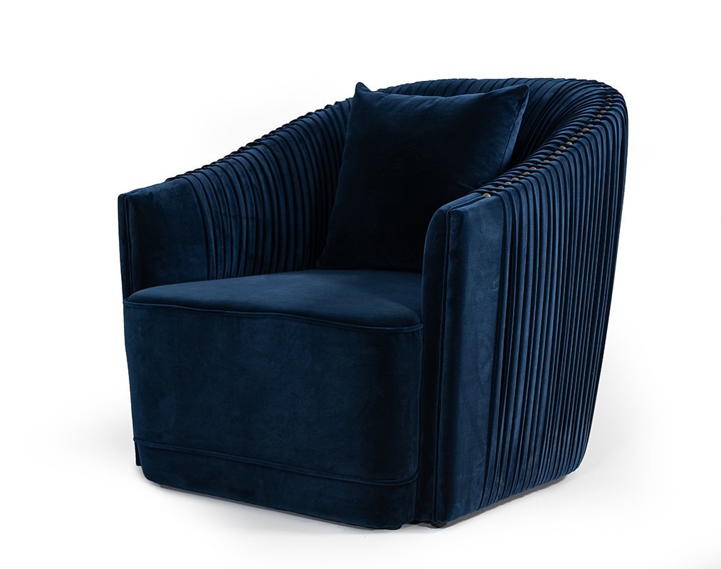 Divani Casa Palomar Silla decorativa moderna de latón y terciopelo azul
