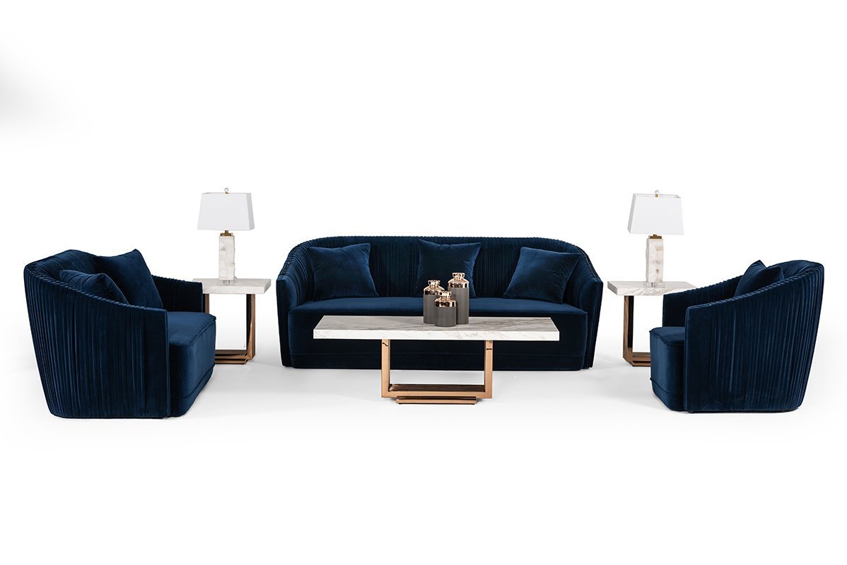 Divani Casa Palomar Silla decorativa moderna de latón y terciopelo azul - Image 3