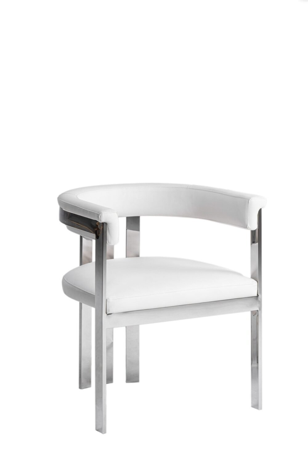 Modrest Pontiac - Silla de comedor moderna de cuero vegano blanco + acero inoxidable