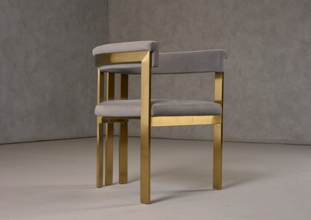 Modrest Pontiac - Silla de comedor moderna de terciopelo gris + champán dorado
