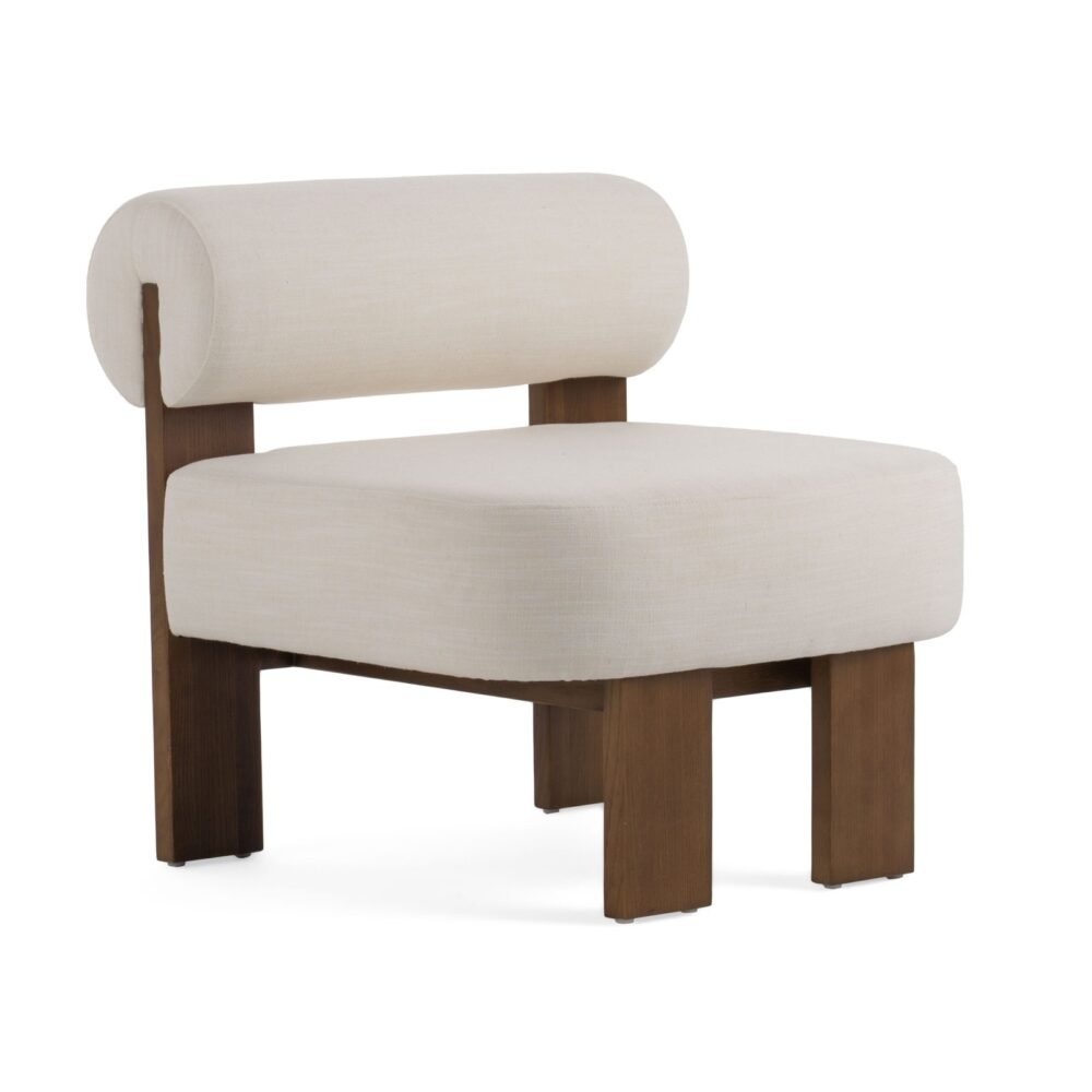 Silla decorativa Modrest Rosanne moderna de tela color blanco roto
