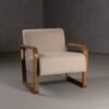 Modrest Sada - Silla moderna de lino beige de mediados de siglo + acento castaño