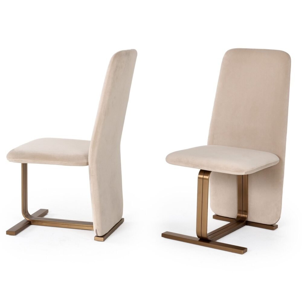 Modrest Tasha - Silla de comedor moderna de terciopelo gris beige claro + silla de comedor de latón cepillado (juego de 2)