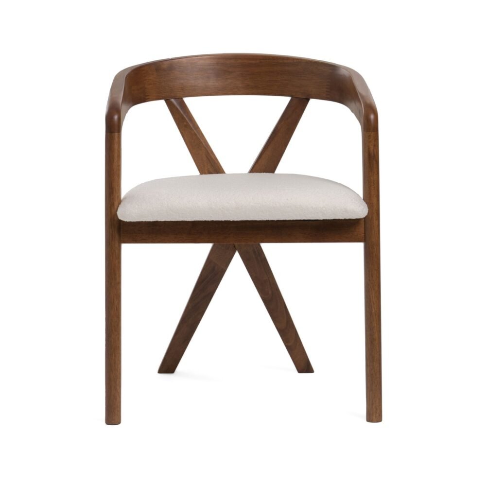 Modrest Weiss - Silla de comedor moderna de tela blanca de mediados de siglo + silla de nogal