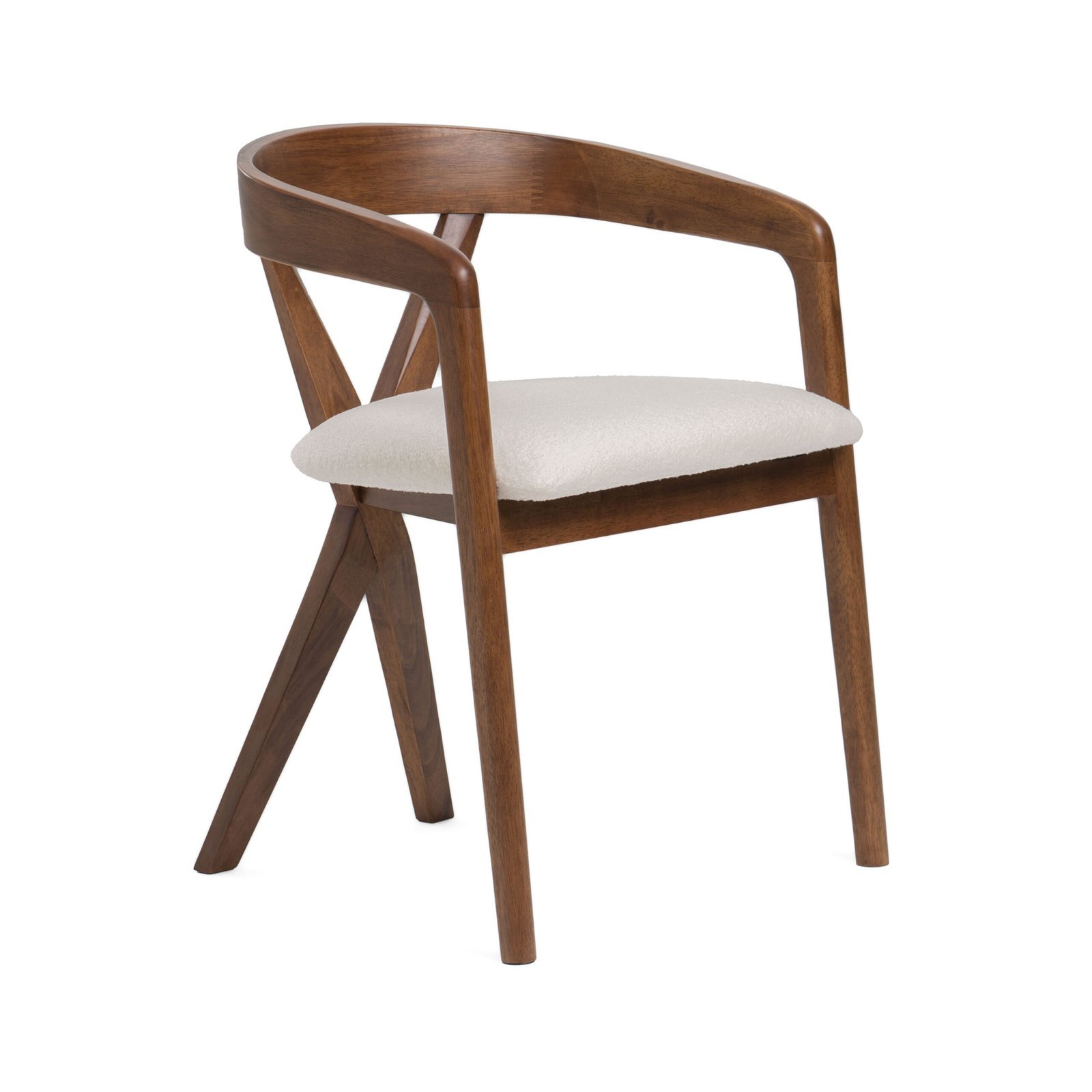 Modrest Weiss - Silla de comedor moderna de tela blanca de mediados de siglo + silla de nogal - Image 2