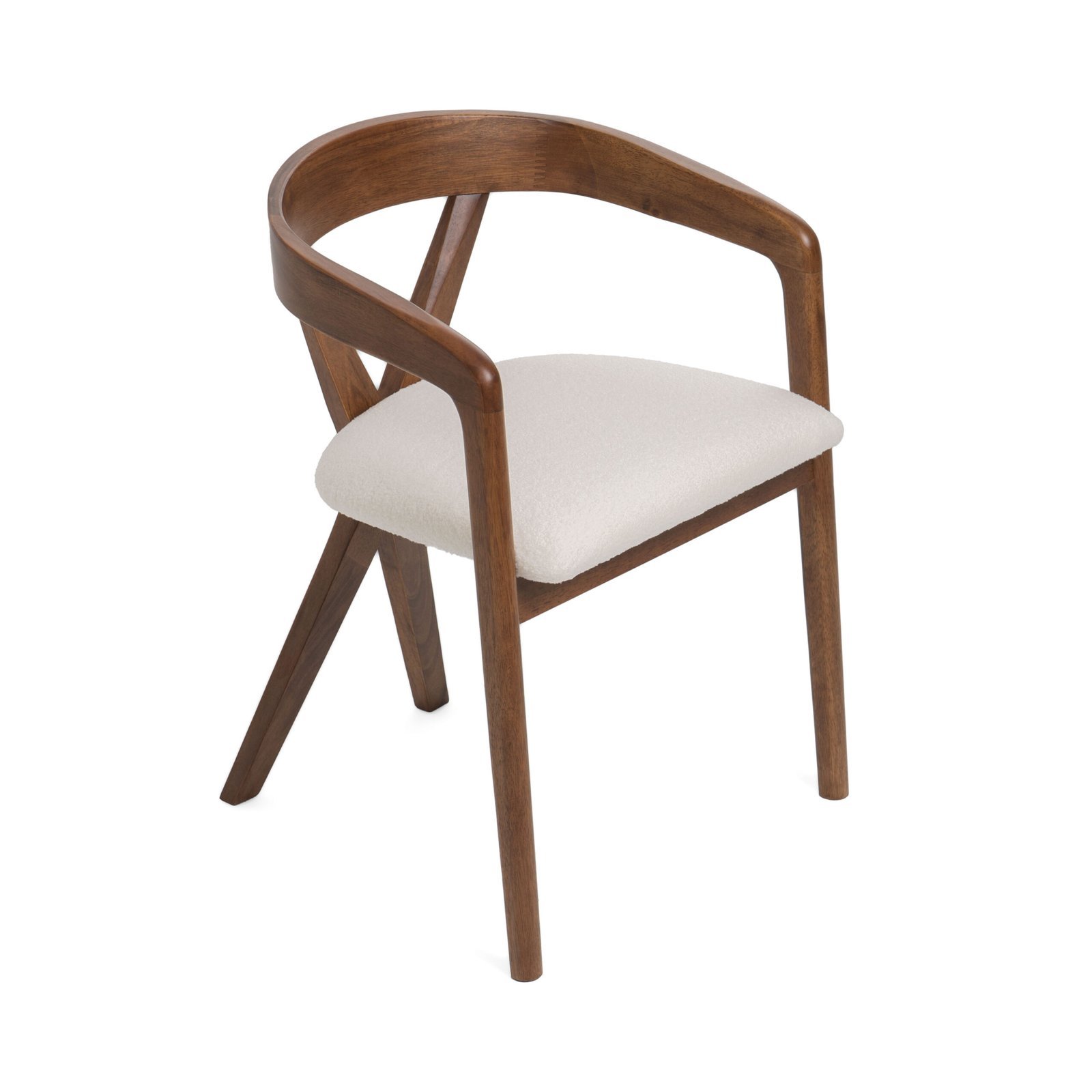 Modrest Weiss - Silla de comedor moderna de tela blanca de mediados de siglo + silla de nogal - Image 3